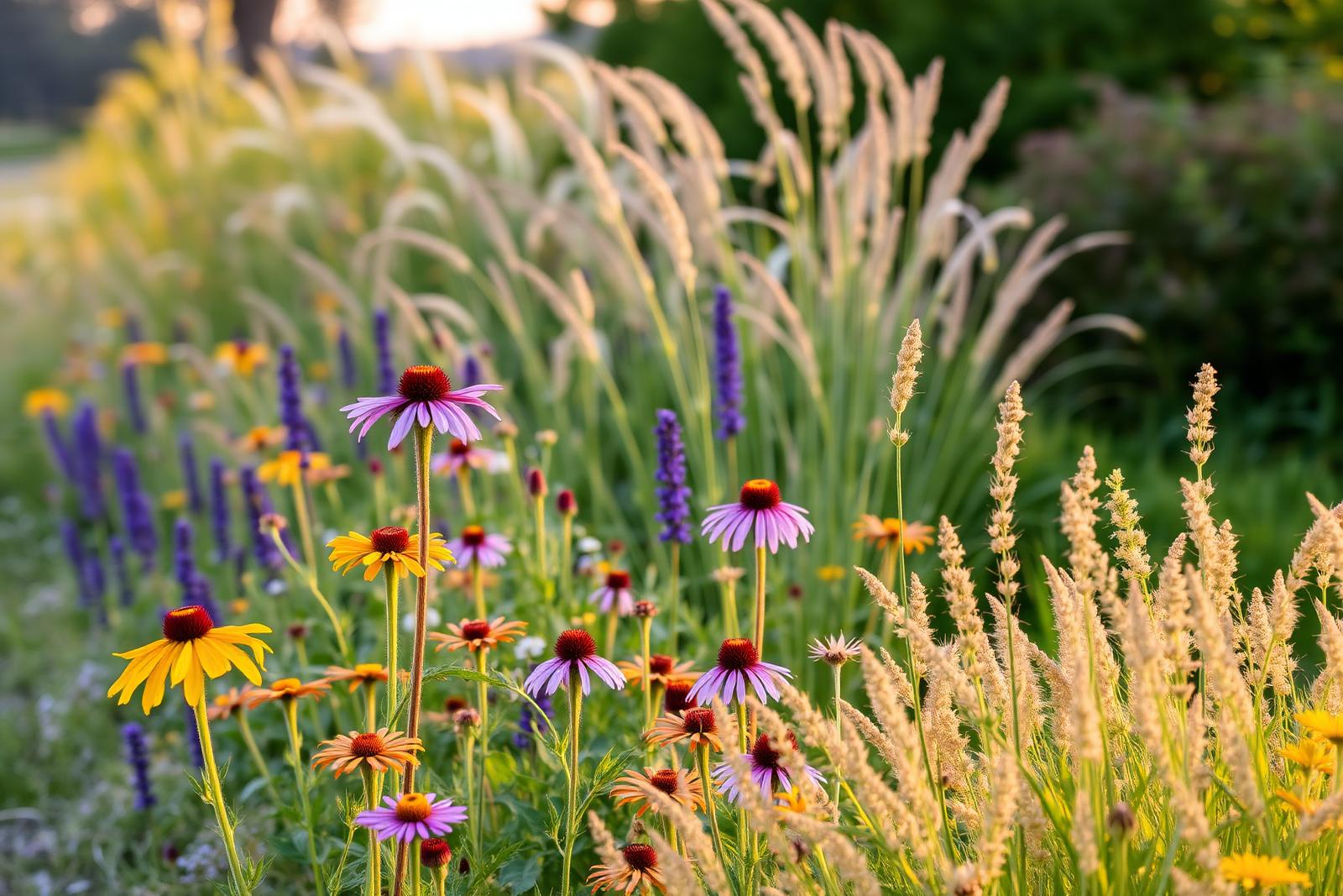 Lac qui Parle lakefront — Three-season pollinator border with native grasses